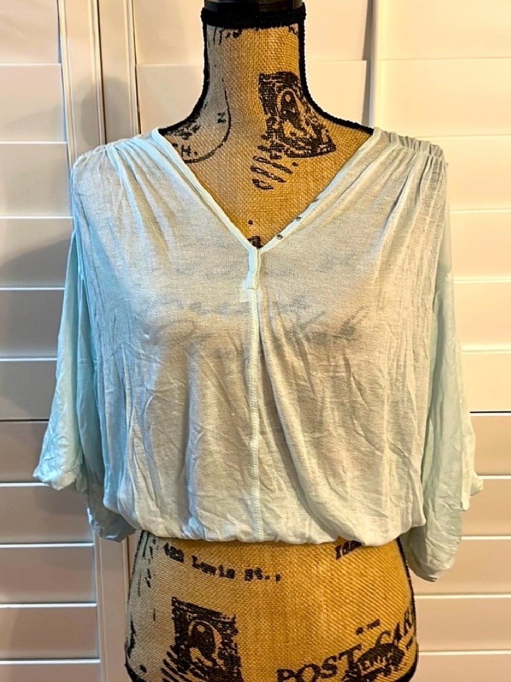 Free People Pale Blue V-Neck Relaxed Blouse